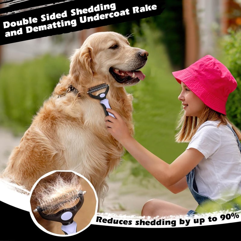 Augwind 3PCS Self Cleaning Slicker Brush & Pet Grooming Rake & Flea Comb for Dogs,Cats and Horses | Double-Sided Dematting Comb & Skin Friendly Deshedding Grooming Tool | Pet Supplies(Light Purple Black) - Image 3